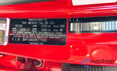 2024 Kia Forte Gt Line z USA, uszkodzony, nr VIN 3KPF54AD3RE777085